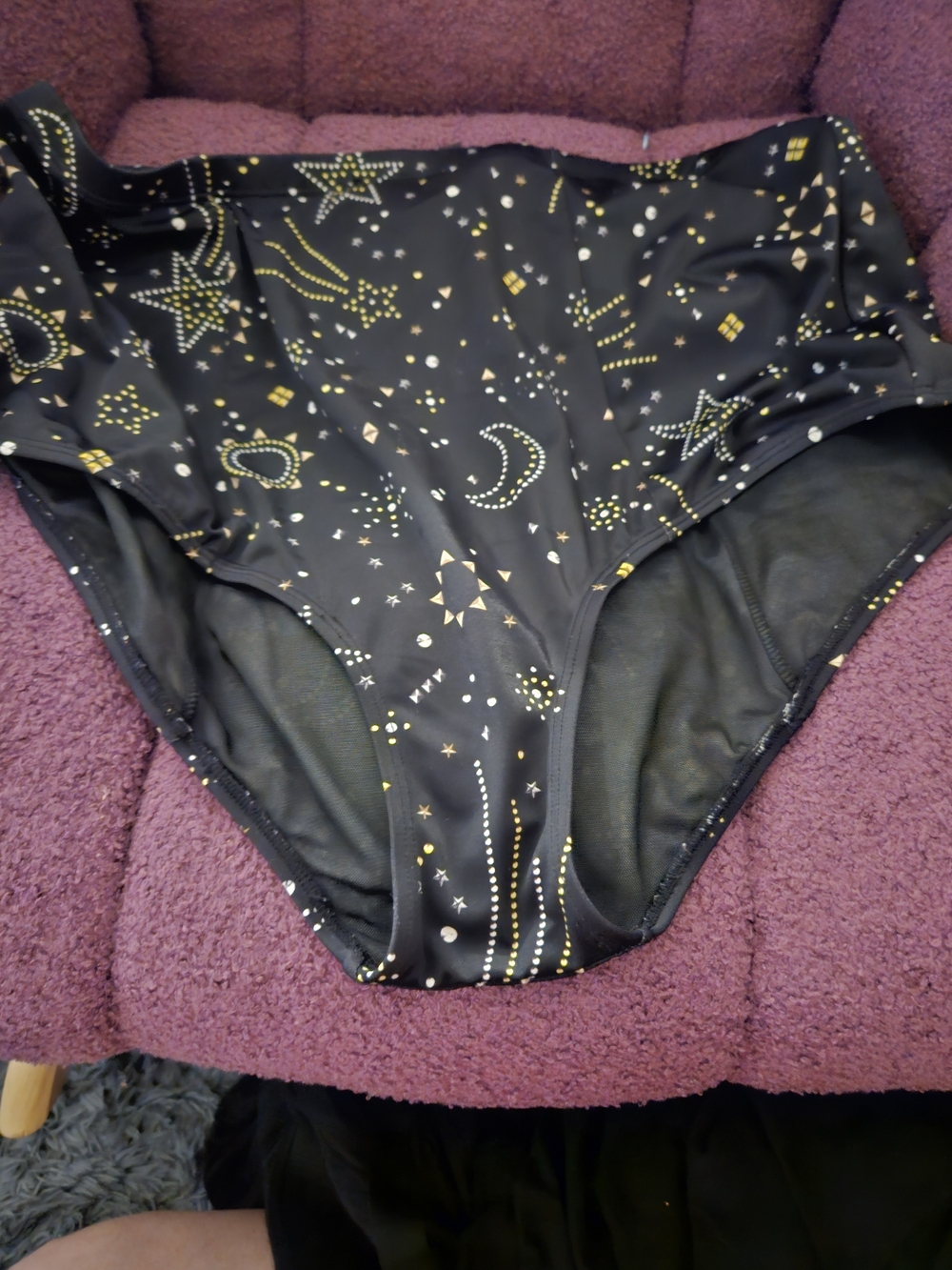 torrid Black High-Rise Swim Bottoms with Gold Celestial Print